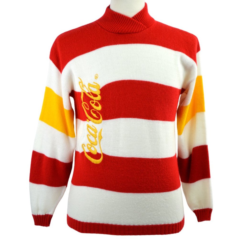 Vintage Knit Waves COCA COLA Embroidered Logo Acrylic Sweater Size MEDIUM